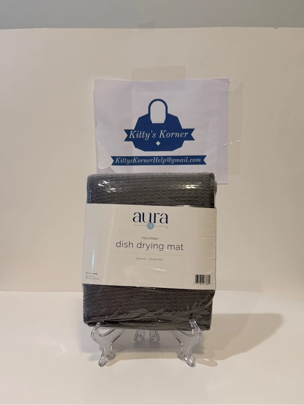 NWT Aura Microfiber Dish Drying Mat - Charcoal Grey Honeycomb 18” x 30”